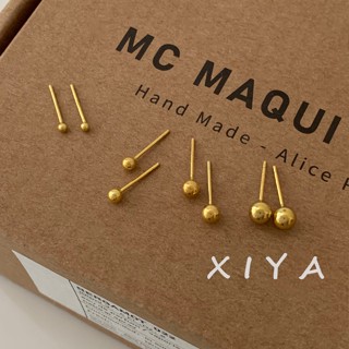 XIYA 鍍14K金 基本百搭迷你豆豆耳環 法式氣質金色小巧球形耳環