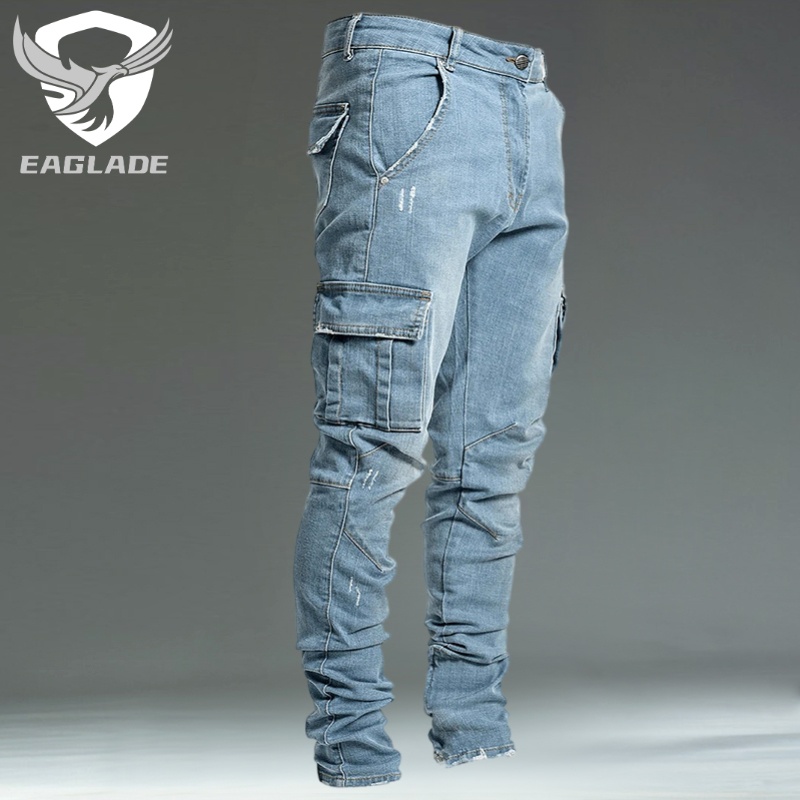 Eaglade 男士緊身修身牛仔工裝牛仔褲 L0066 藍色