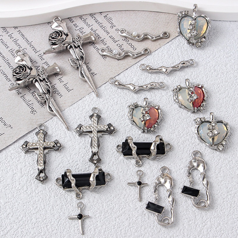 古合金吊墜十字架愛心鑽石吊墜DIY手鍊項鍊耳飾飾品配件材料