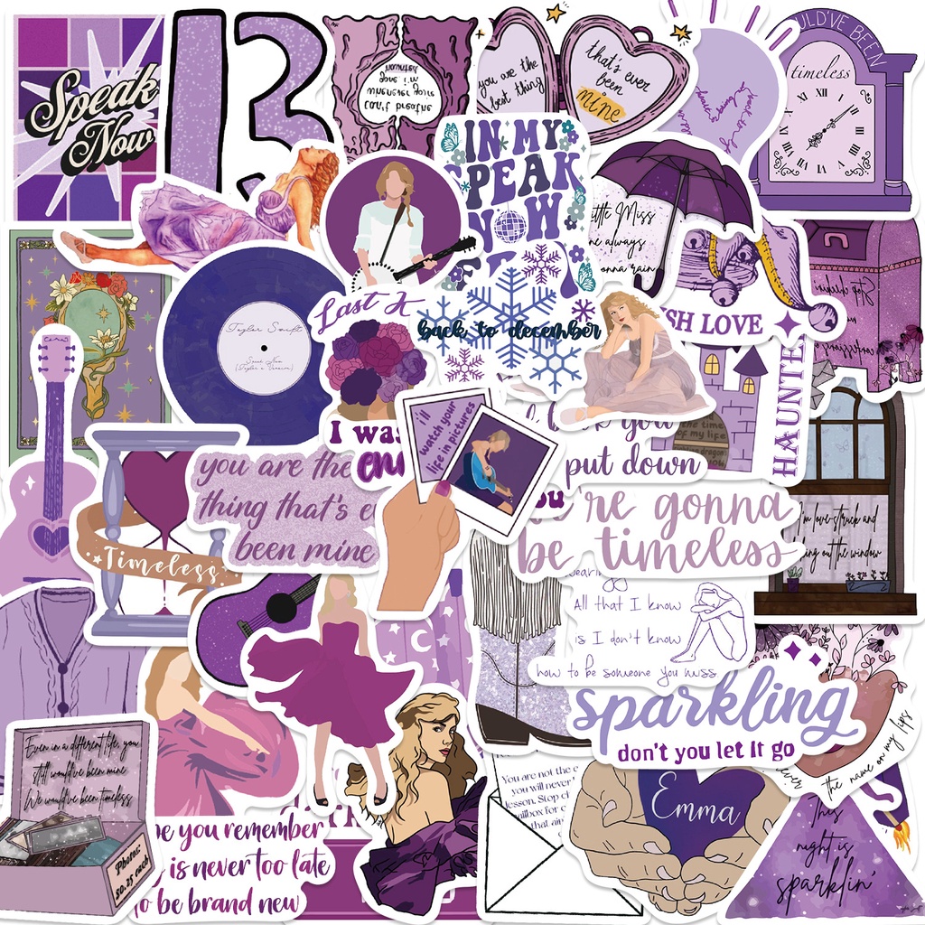 50 件裝紫色 Taylor Swift 專輯 Speak Now 防水塗鴉貼紙適用於行李箱手機殼筆記本電腦筆記本貼花兒