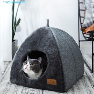 CUBANO寵物閉合三角窩,毛絨帶墊子三角貓窩,狗窩貓帳篷房子暖暖的深度睡眠狗窩洞穴冬季