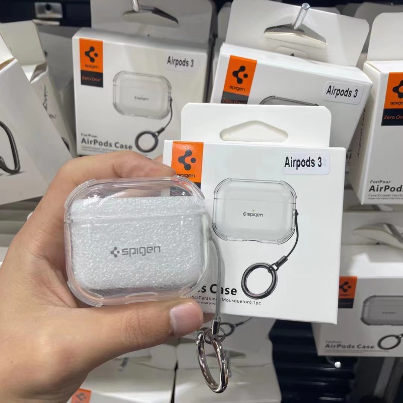 適用於AirPods 1/2/3/Pro/Pro2氣囊防護掛繩殼Airpod 3透明分體式軟TPU保護套帶指環扣