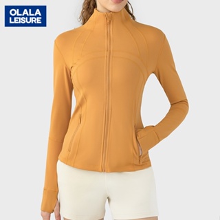 OLALA 彈力拉鍊上衣夾克跑步健身瑜伽運動外套女秋冬新款錦氨瑜伽長袖