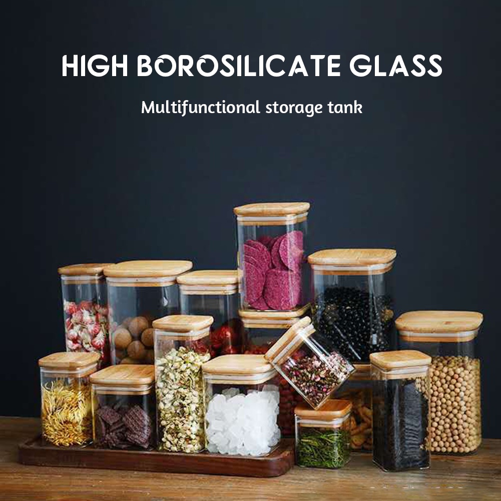 方形透明玻璃儲物罐帶蓋大容量茶保鮮盒穀物燕麥片