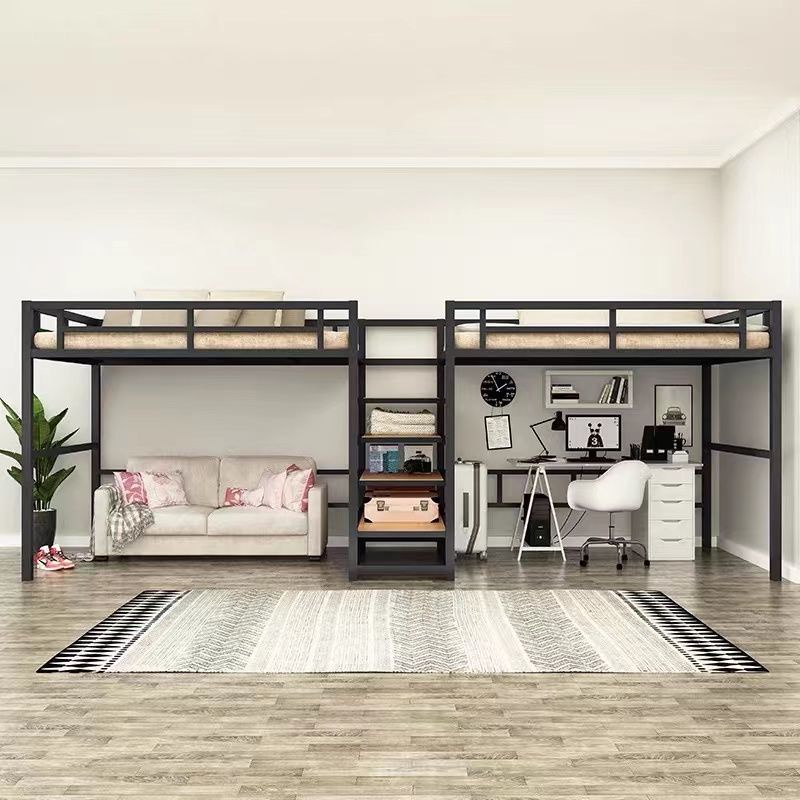 高架床省空間雙二胎鐵藝上層床多功能雙人高架床省空間閣樓床