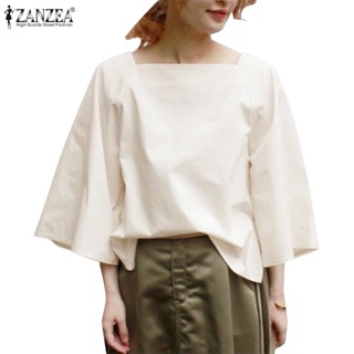 Zanzea 女式韓版休閒喇叭袖 H 形寬鬆純色襯衫
