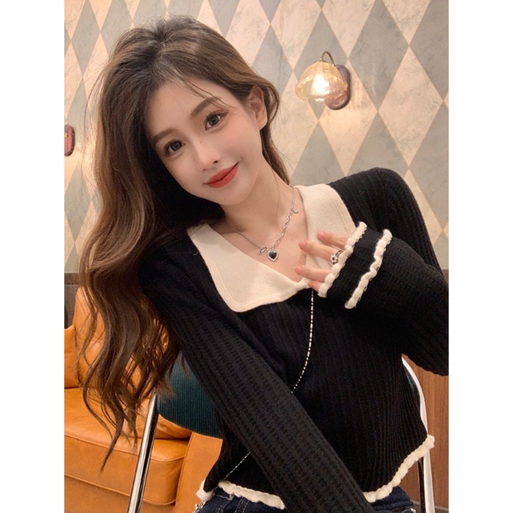 2025年早秋新款女洋氣寬褲搭配的上衣法式別緻小衫短版絕美漂亮