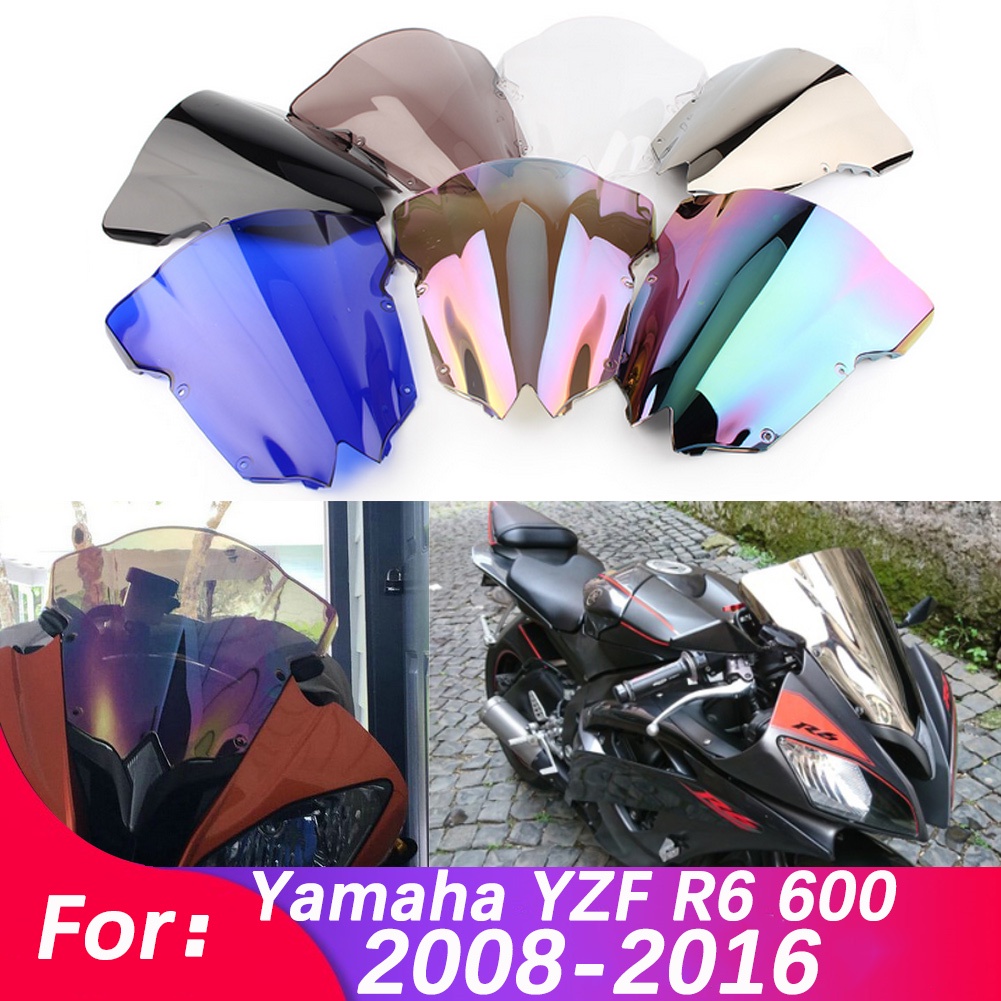 山葉 擋風玻璃適用於雅馬哈 YZF R6 600 YZFR6 2008-2016 雙氣泡擋風玻璃摩托車配件整流罩導流板