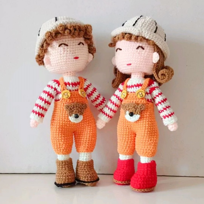 手工鉤織情侶娃娃 編織卡通毛線玩偶 手作材料包 手作禮物擺件 毛線編織娃娃成品 DIY頻道材料包