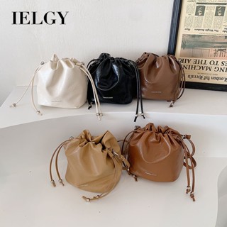 IELGY 復古百搭包 韓版通勤抽繩水桶包 百搭單肩斜揹包