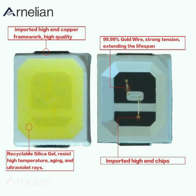 Arnelian 100 Pcs SMD LED 2835 白色芯片 1W 3V 超亮 SMT PCB LED 發光二極