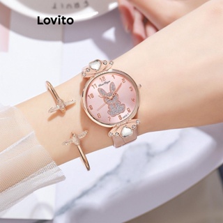 Lovito 休閒動物圓形金屬兔子石英手錶女式 LFA11685