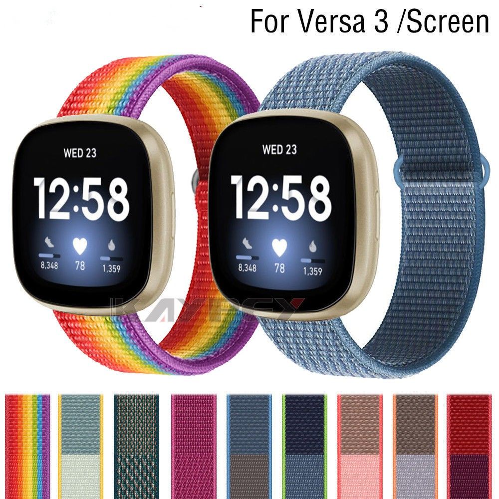 適用於 Fitbit Versa3 錶帶 Versa4/sense2 腕帶帶 透氣尼龍回環魔術貼表帶 替換腕帶 親膚感