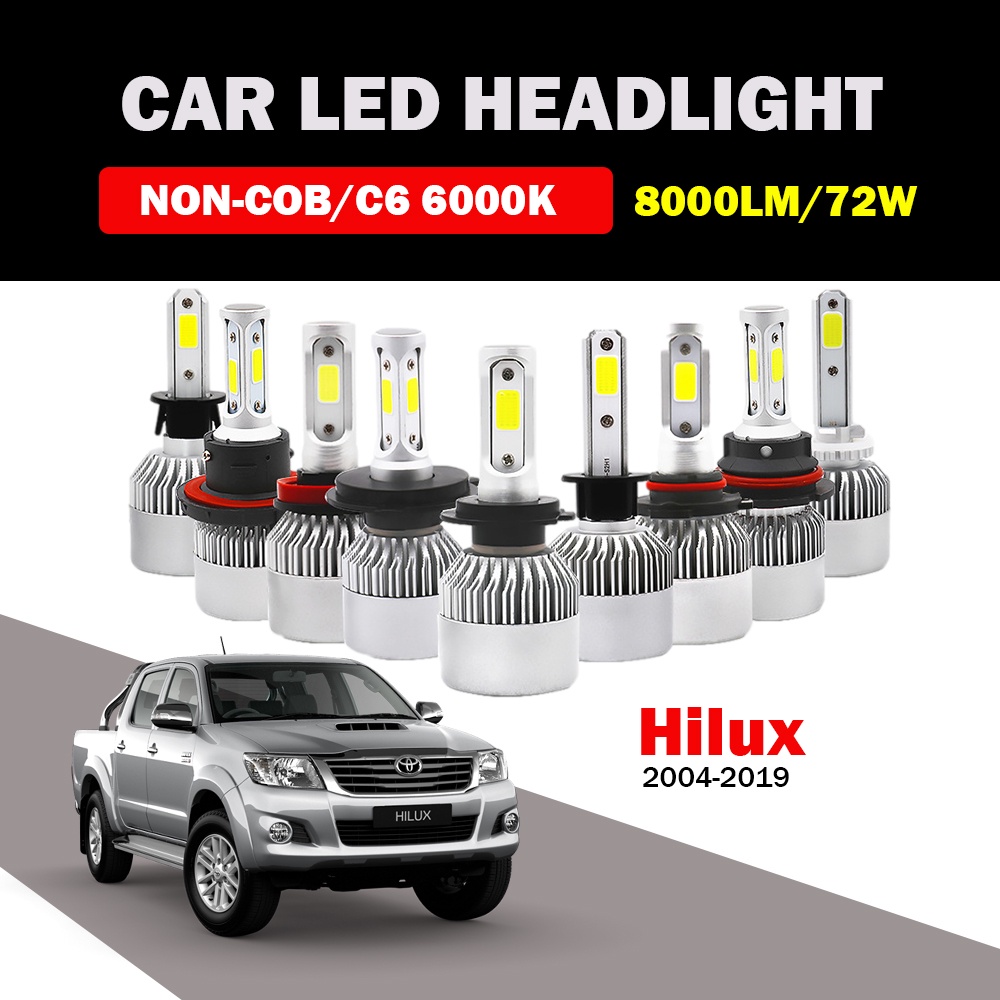 [2PCS] 適用於豐田 Hilux 2004-2019 LED 汽車大燈高/低光束燈泡 8000LM 72W COB