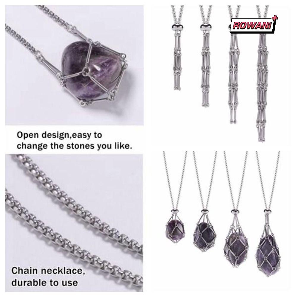 ROWAN1水晶夾籠項鍊,不銹鋼黑色水晶網金屬項鍊,創意禮品可互換項鍊配件石頭持有人項鍊女人男人