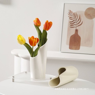 雙口陶瓷花瓶擺件插花北歐風格居家客廳素色裝飾品電視櫃桌面