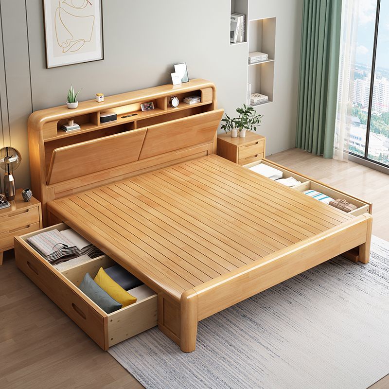 北歐實木床 現代簡約雙人床 原木加厚單人床 主卧儲物婚床 收納床 單人床 臥室雙人床 實木床 床架 床 乳膠床墊 抽屜床