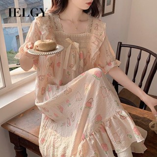 ielgy 甜美風女式短袖中長睡衣