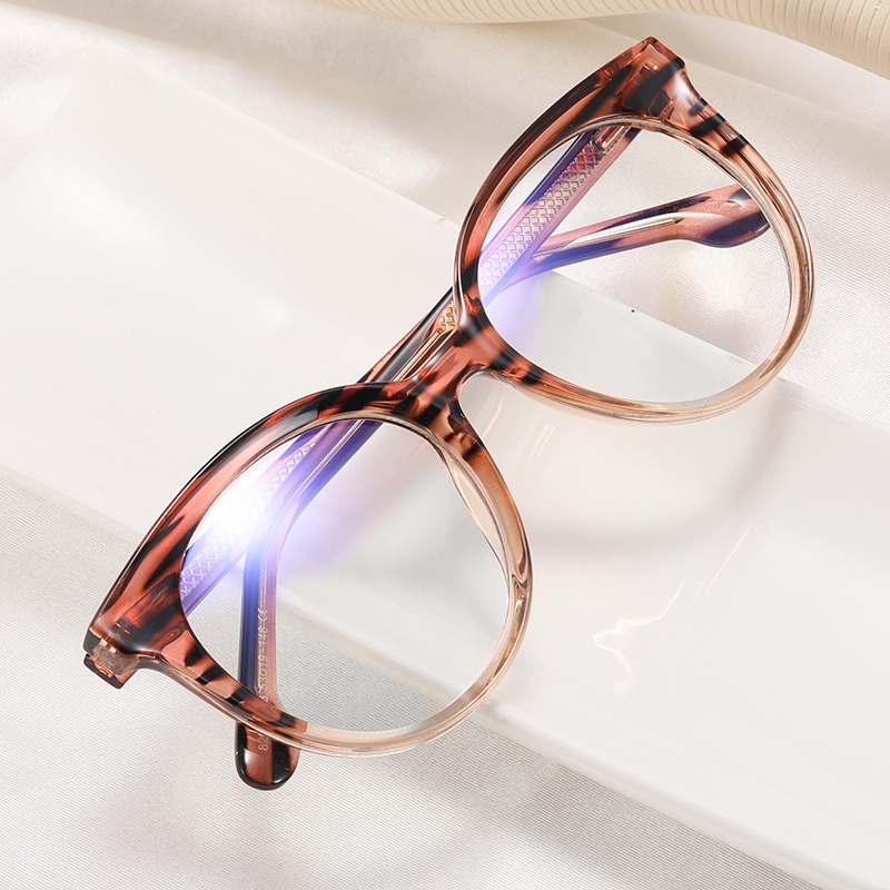 時尚圓形女士 TR90 眼鏡框復古彈簧鉸鏈透明防藍光男士光學粉色鏡框