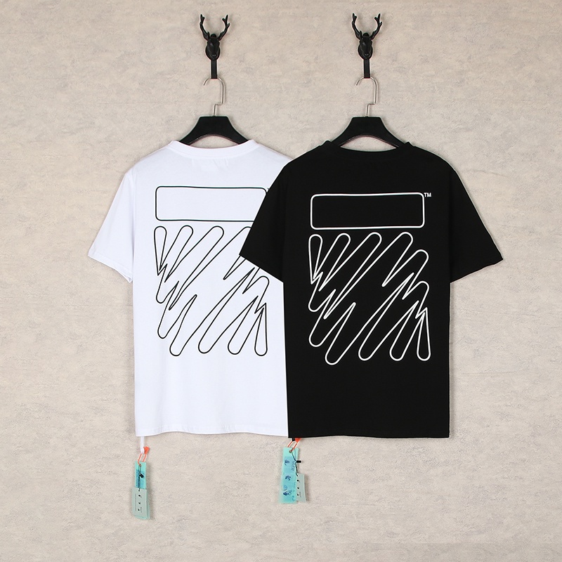 OFF WHITE Kaos OFF 白色 OW 印花高品質 O 領棉質短袖外套 TEE T 恤條紋黑色白色時尚 1:1