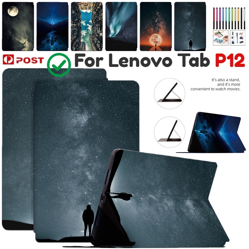 LENOVO 適用於聯想 Tab P12 TB370FU TB371FC 12.7" 卡通智能翻蓋書包支架皮革防震保護套