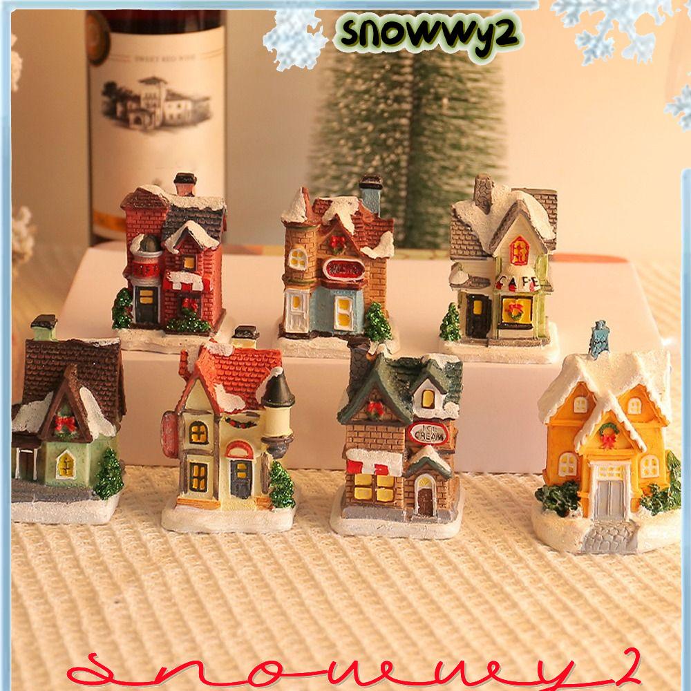 SNOWWY2迷你房子微型,Led燈樹脂聖誕飾品,兒童禮品村莊建筑主頁LED房屋