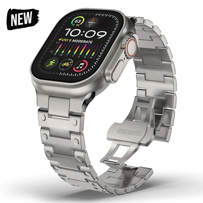 適用蘋果鈦合金錶帶Apple Watch鈦金屬 Ultra2 49mms9 8 7 6 5 4 se新款圓孔鈦帶