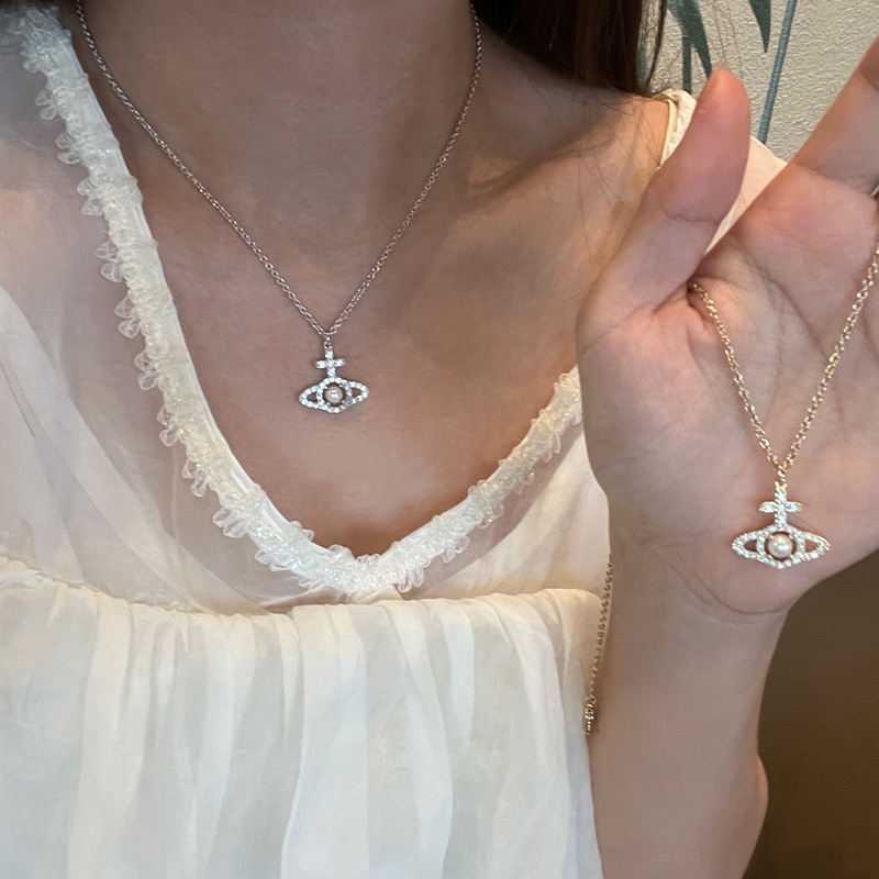 Vivienne Westwood 十字架鑲嵌珍珠土星項鍊手鍊鑽石輕奢時尚首飾