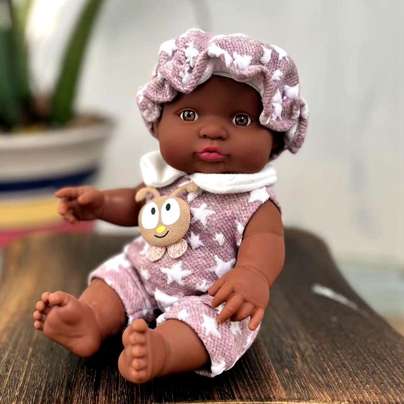25釐米可愛黑人洋娃娃非洲仿真娃娃嬰兒可洗澡兒童玩具寶寶贈奶瓶