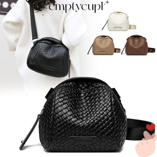 EMPTYCUP斜挎包,黑色PU單肩包,時尚編織圖案貝殼袋婦女