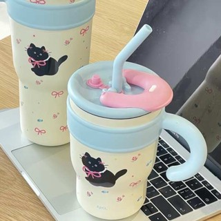 冰霸杯 水壺 2000ml 保溫杯大容量吸管女生高顏值大麥克吸管杯卡通貓咪陶瓷內膽冰霸杯