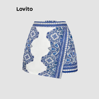 Lovito 波西米亞女士佩斯利不對稱圖案短褲 L91AD181