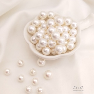 半孔貝珠 DIY手工鑲嵌散珠天然貝殼鍍珍珠白圓珠自製耳環飾品材料