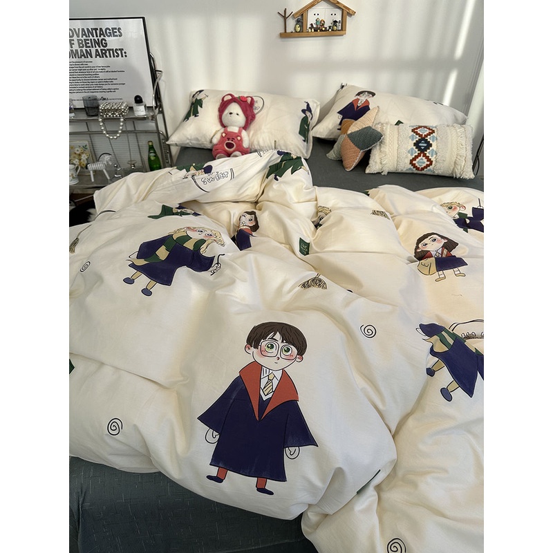 Fawziya 哈利波特床套裝:棉質藝術被套、床單和公寓女孩三件套