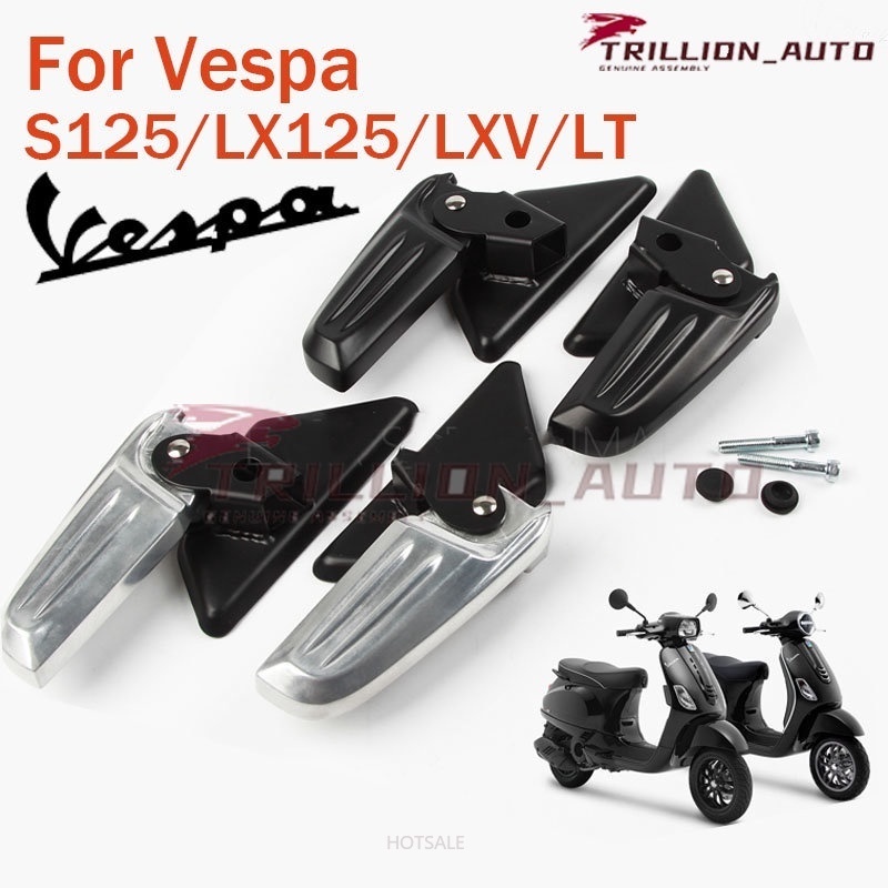 1 對後腳凳 Vespa 腳墊,帶安裝螺母黑色銀色,適用於 Vespa S125、Lx125、LT、LXV