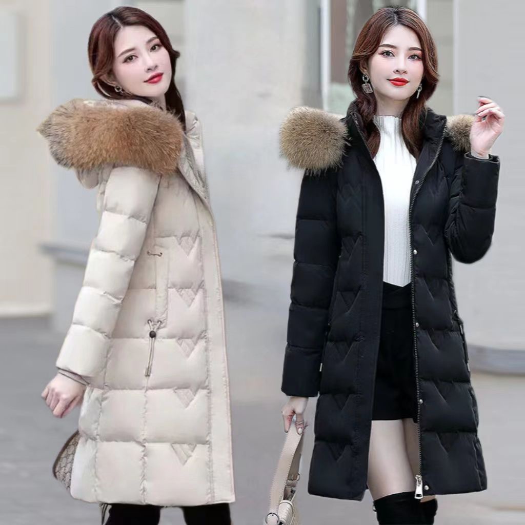 零下20度羽绒女中長款2023冬季新款緊身大毛領加厚保暖外套韓國保暖外套
