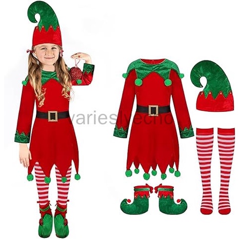聖誕服裝兒童服裝女童連衣裙紅色綠色精靈耶誕節主題嬰幼寫真服裝