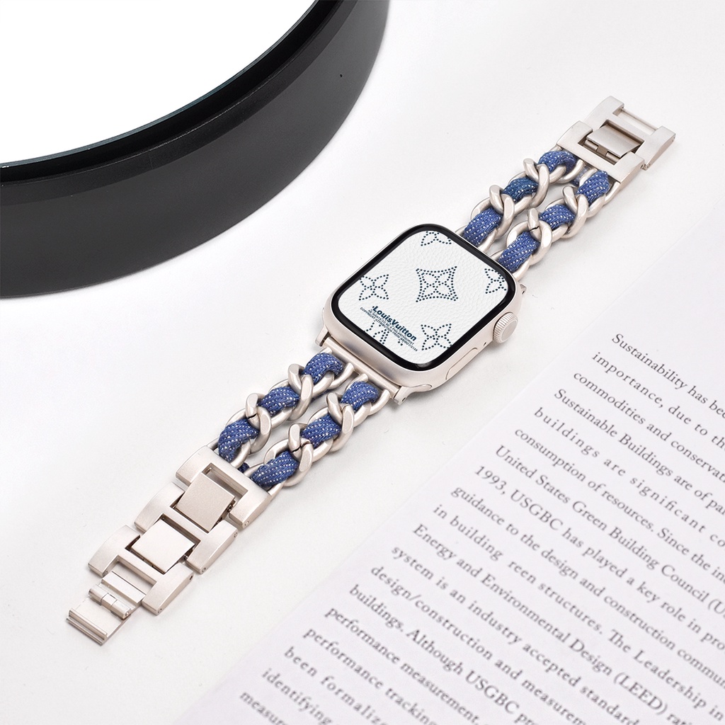 奢華金屬錶帶女士鍊式手鍊兼容 Apple Watch Ultra2/Ultra 9 8 7 6 5 4 3 SE iWa