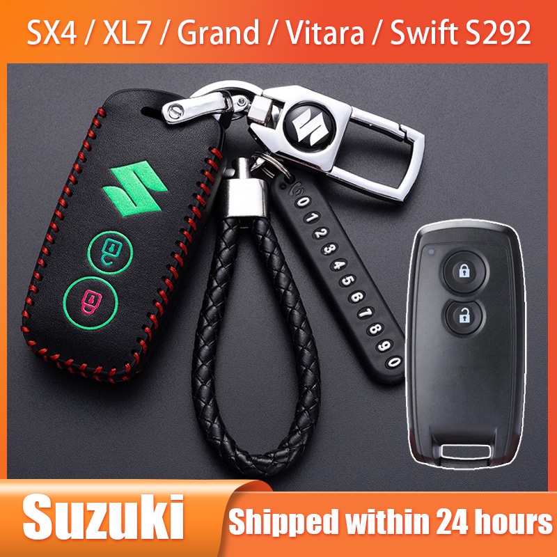 SUZUKI 適用於鈴木 SX4 XL7 Grand Vitara Swift S292 皮革鑰匙套無鑰匙鑰匙扣外殼鑰匙