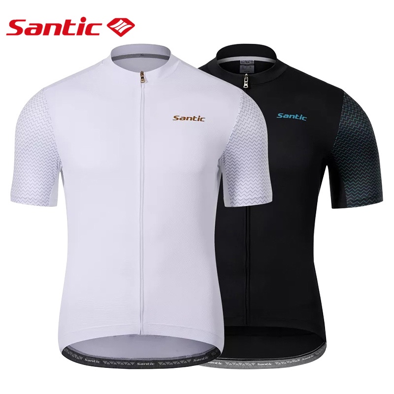 Santic Original 騎行服男士 Powerband 透氣騎行衫短袖反光公路自行車騎行服