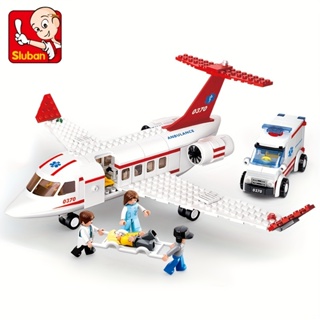 335 件小魯班空中救援飛機帶醫療救護車隊積木玩具套裝拼裝益智玩具樂高相容
