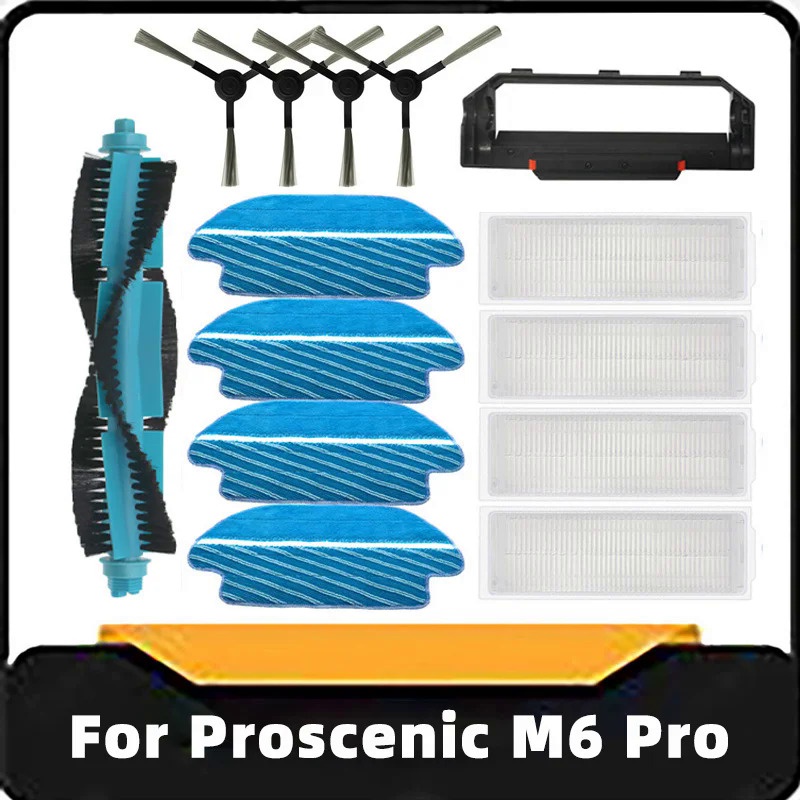 適用於 Proscenic M6 Pro 機器人吸塵器更換備件配件滾輪主邊刷 Hepa 過濾器拖把抹布