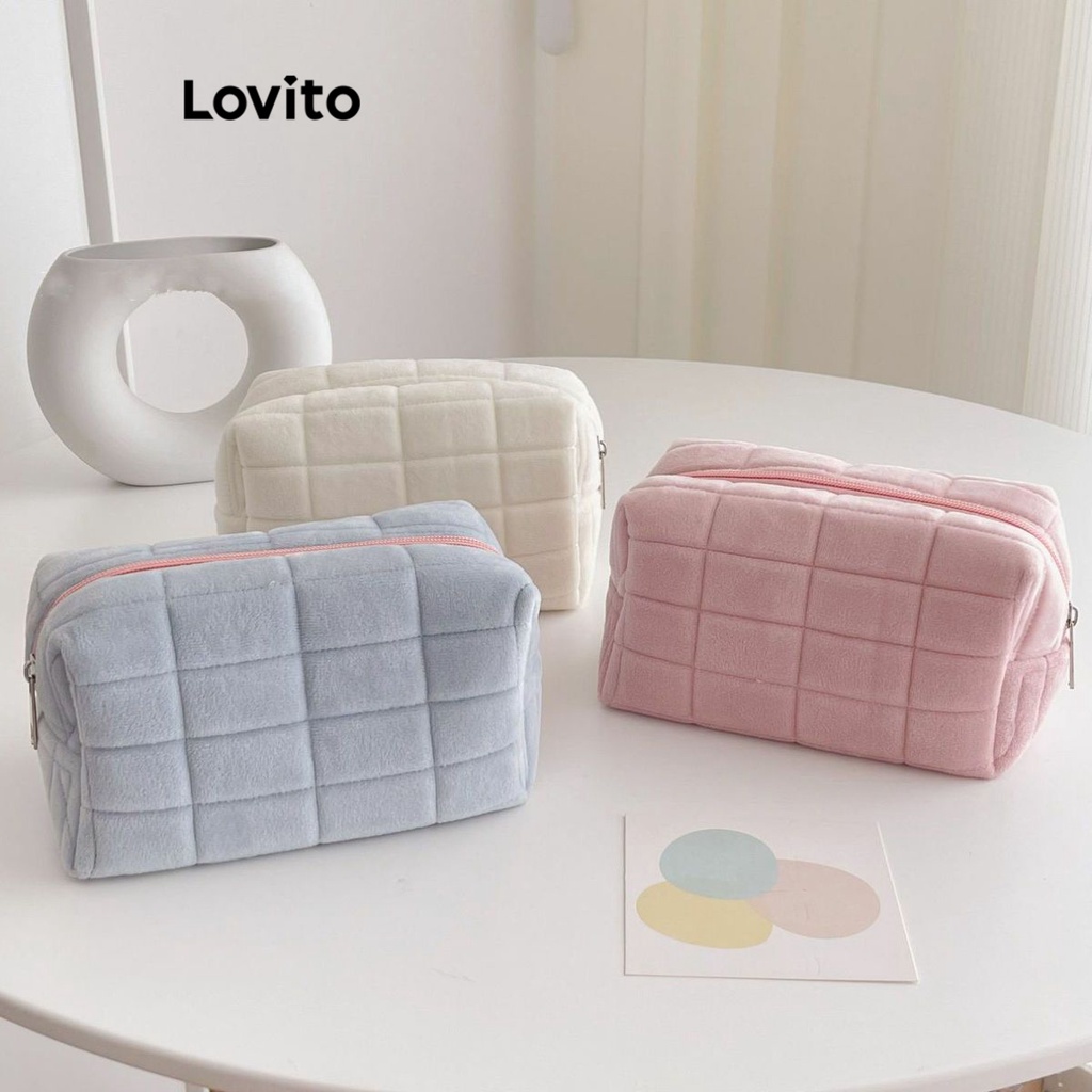 Lovito Beauty 毛絨赫本風格女式化妝包 LBT01066