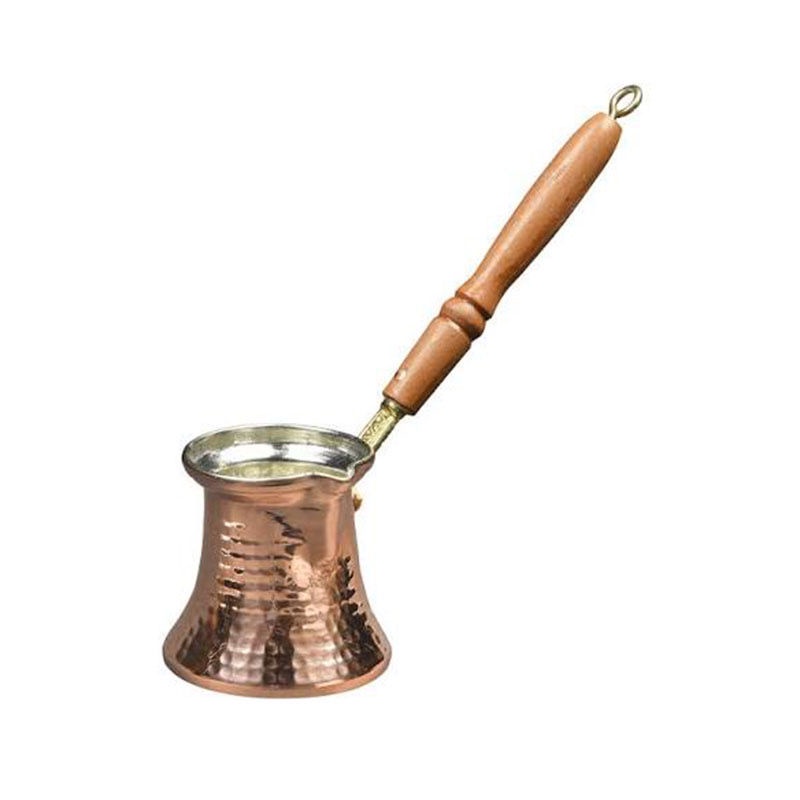 【現貨 咖啡工具】現貨進口包郵土耳其咖啡壺加厚款土耳其進口手工木柄鋁鍍銅咖啡壺