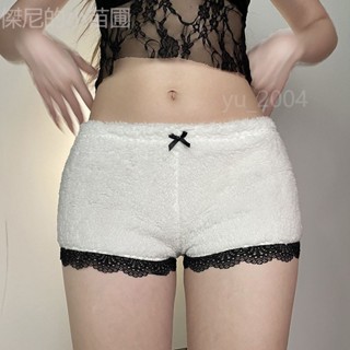 🌟熱賣🌟 Rapcopter法式少女毛絨蕾絲拼接短褲女低腰修身顯瘦辣妹超短褲冬
