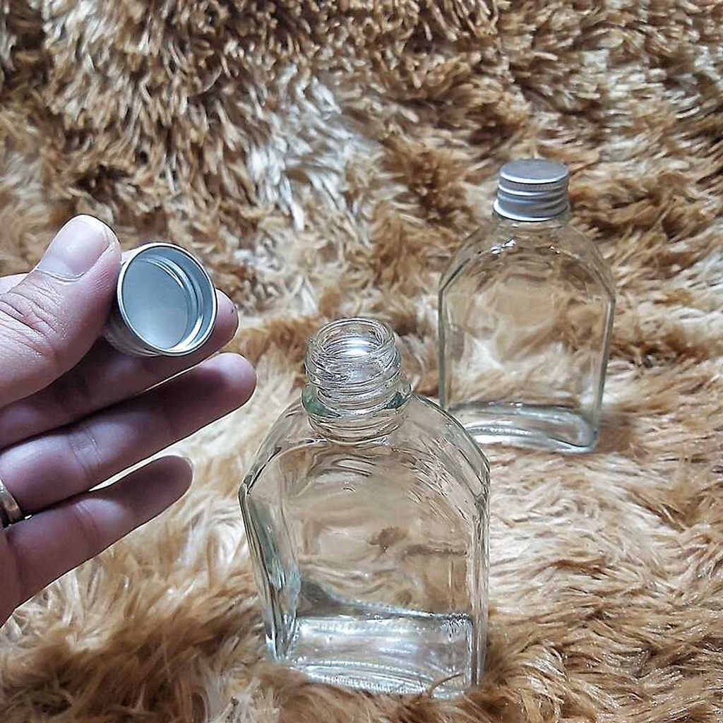高檔迷你 100ML 玻璃瓶(1 件)方形平肩斜面 - 鋁蓋