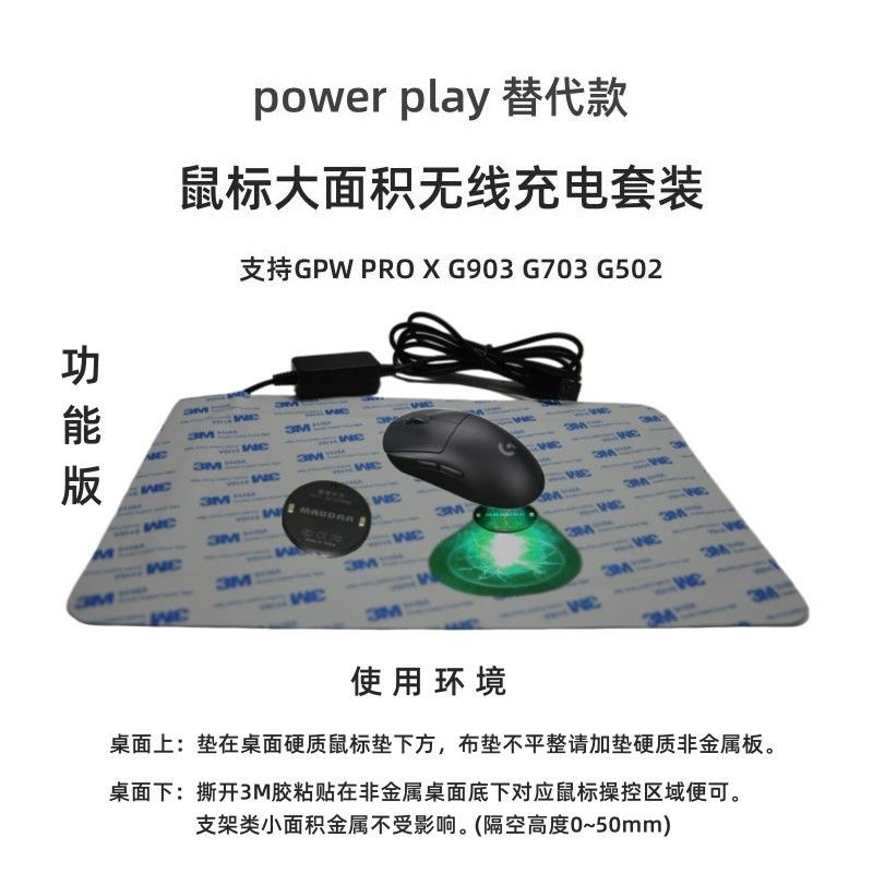 【現貨】powerplay滑鼠墊替代款邊玩邊充適用GPW/PRO X/G903/G703/G502 4BAD
