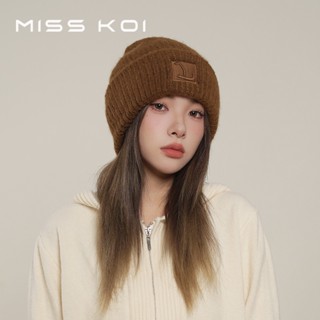 MISSKOI【現貨】粗毛線帽子女秋冬天寬鬆大版堆堆冷帽大頭圍顯臉小甜美針織護耳帽