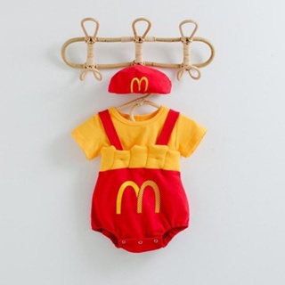 網紅嬰兒夏裝 套裝寶寶 連身哈衣服 男女新生 可愛超萌 春裝洋氣 可愛0-3歲造型 純棉 麥當勞 薯條 連身衣