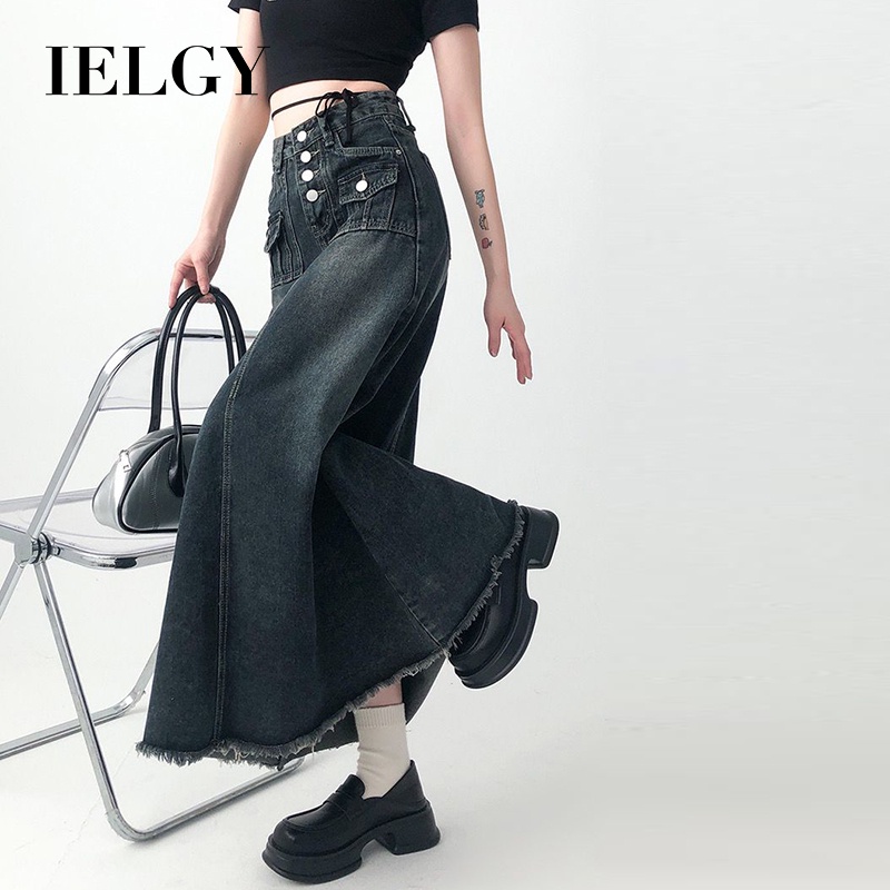 Ielgy [S size-5XL size] 復古設計女式高腰修身A字牛仔中長裙